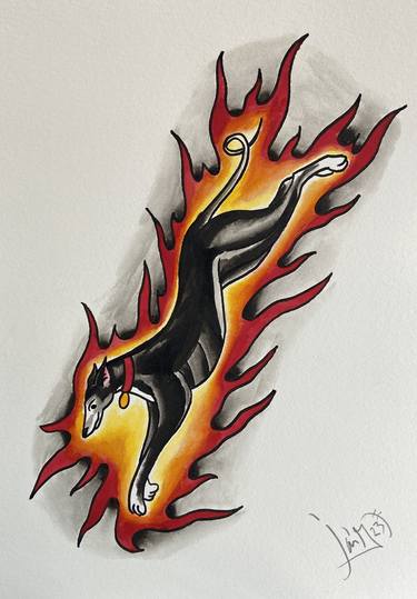 Galgo on Fire - Tattoo Flash Collectible thumb