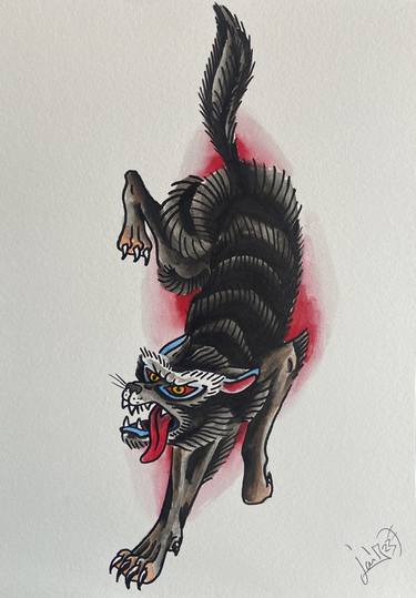 Curved Wolf - Tattoo Flash Collectible thumb