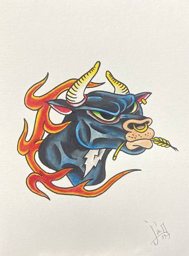 Bull on fire - Tattoo Flash Collectible thumb