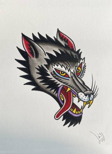 Tired Wolf - Tattoo Flash Collectible thumb