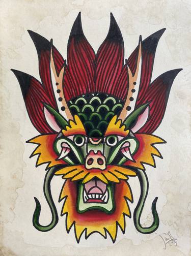 Front Face Dragon - Tattoo Flash Collectible thumb