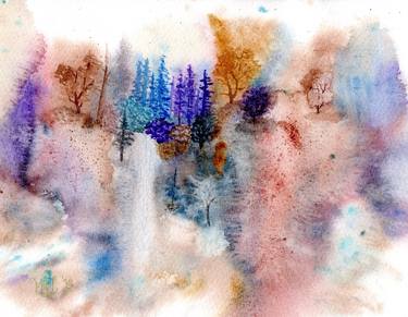 Tranquil Forest and Waterfall Abstract-Impressionism thumb