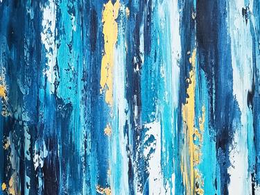 Waterfall - Large Wall Blue Golden Abstract Painting thumb