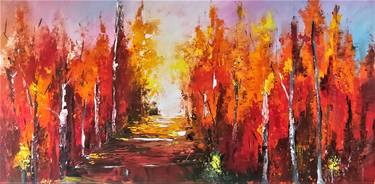 Autumn Forest - Colorful Forest Fine Artwork on Canvas thumb