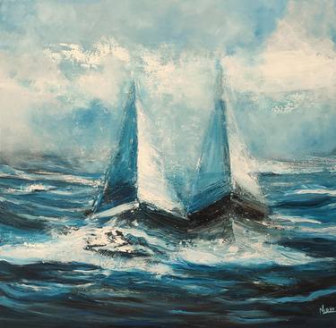 Sailing through Dreams - Original Blue Oceanscape Abstract Art thumb