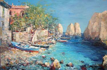 Marine of Capri oil painting - Faraglioni Seascape Painting thumb