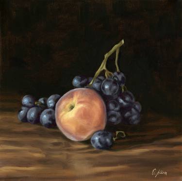 Dark grapes and peach thumb