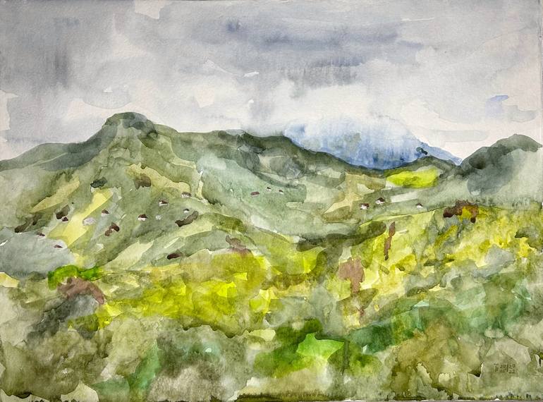 Abstract Watercolor Ink Pastel Painting Drawing THE HILLS ARE ALIVE