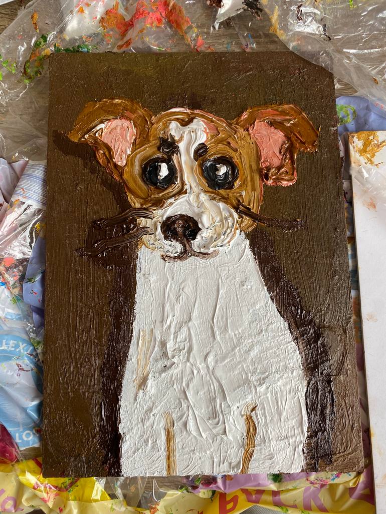 Original Impressionism Dogs Painting by Victoria Harra