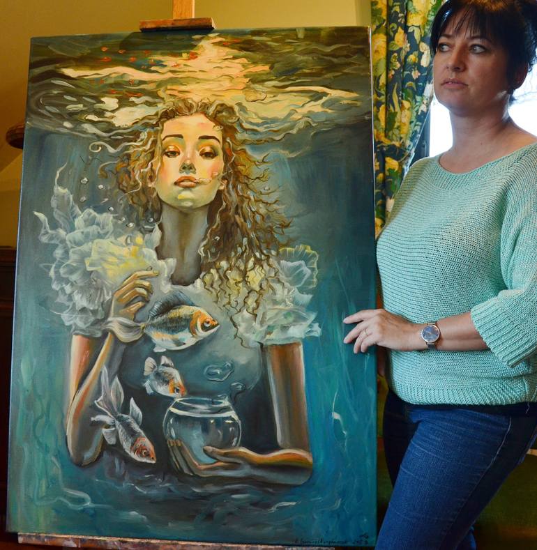 Original Symbolism Water Painting by Katarzyna Bruniewska-Gierczak