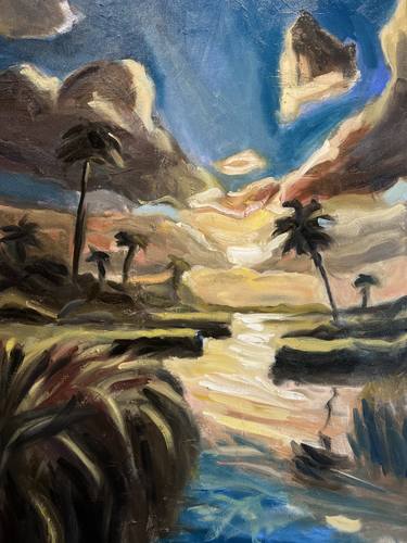 ‘Palms and Marshes Under Sunset’ Original 36x24 Oil Painting thumb