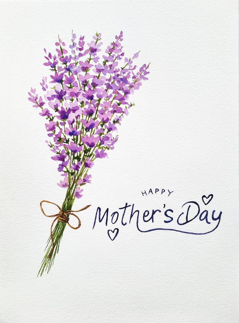 Original Floral Painting by Derya Dere | Impressionism Art on Paper | Lavender Watercolor Floral Painting for Mom
