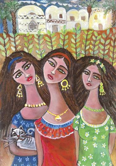 Print of Folk Women Paintings by Dr-Manal Mahdy