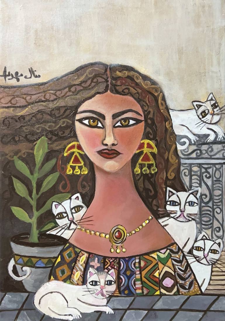 Print of Folk Women Paintings by Manal Mahdy