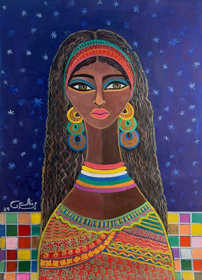 Print of Folk Women Paintings by Manal Mahdy