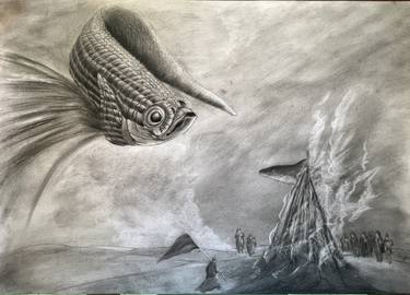 Original Surrealism Fish Drawings by Elena Semina