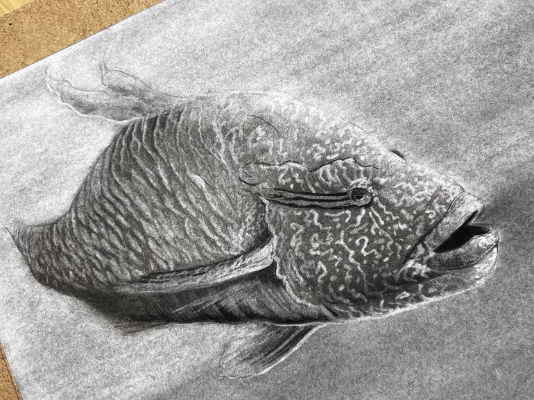 Original Surrealism Fish Drawing by Elena Semina