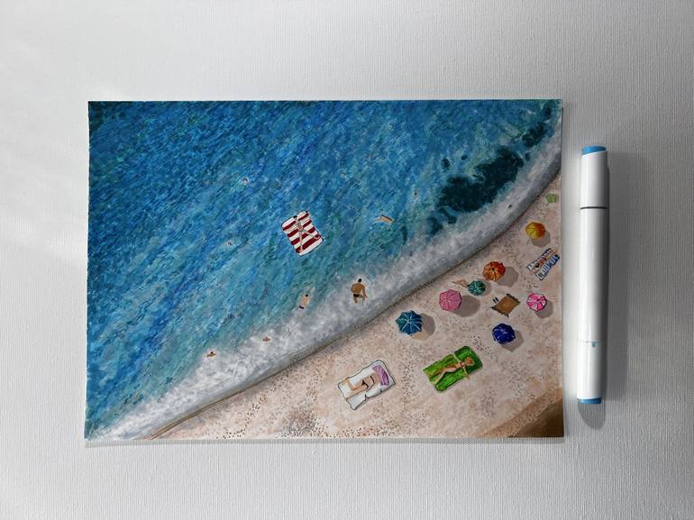 Original Beach Drawing by Elena Semina