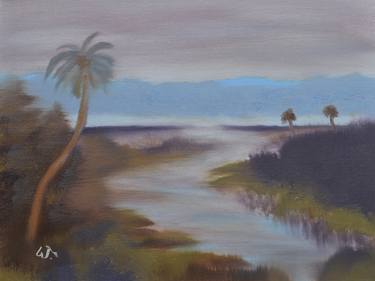 Across the Wetlands in Oil - Oil on 11 X 14 Canvas - Based on my photo from Sweetwater Wetlands Park near Gainesville Florida. thumb