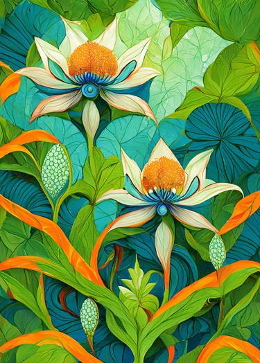 Original Art Deco Floral Mixed Media by Hailey Liv