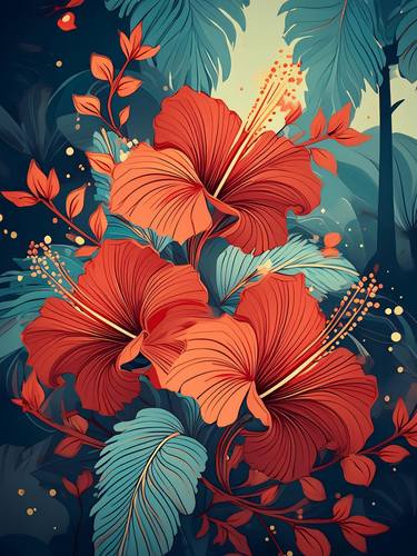 Print of Art Deco Floral Mixed Media by Hailey Liv