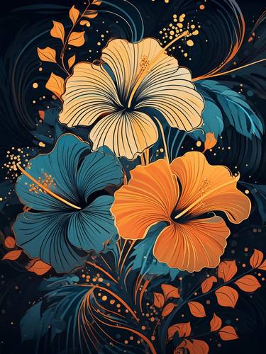 Print of Art Deco Floral Mixed Media by Hailey Liv