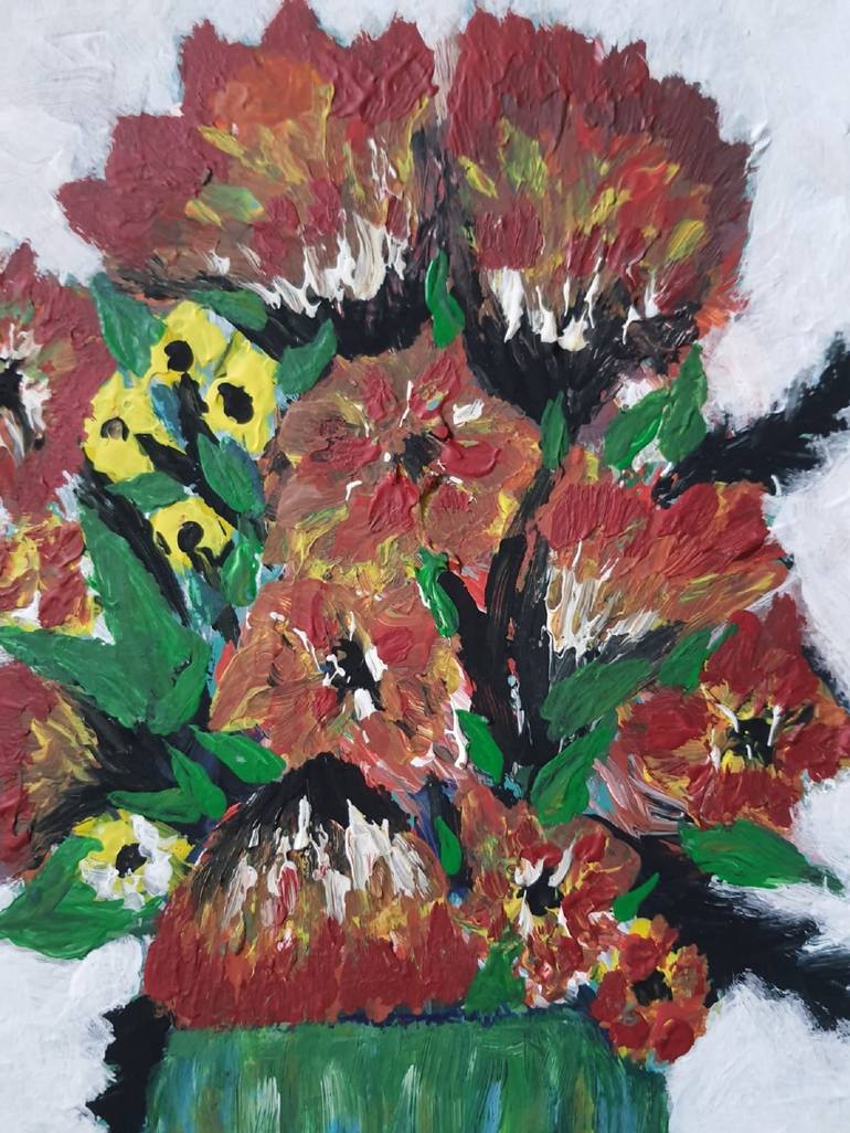 Original Abstract Floral Painting by Reza Grayloo