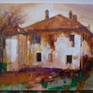 It is painted in art camp in Romania in a village,2014 year.the image is an old mansion in the village Benesti.