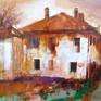It is painted in art camp in Romania in a village,2014 year.the image is an old mansion in the village Benesti.