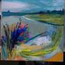 plants, landscape, rural, sky, blue, oil on canvas.