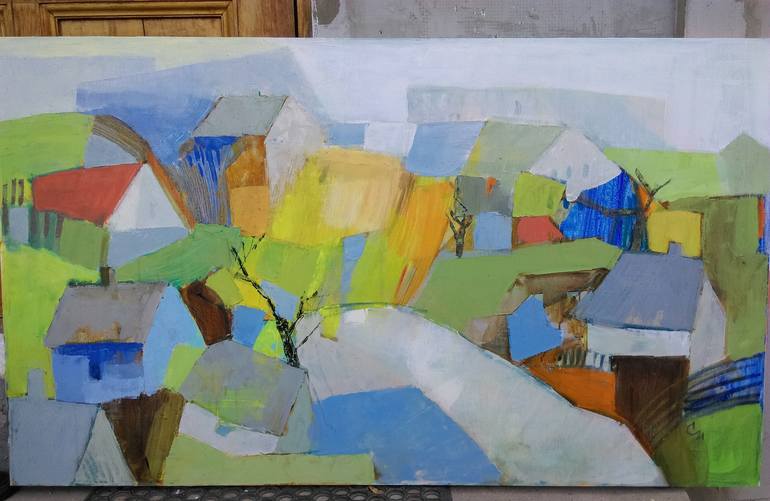 Original Abstract Expressionism Architecture Painting by Cozmolici Victoria