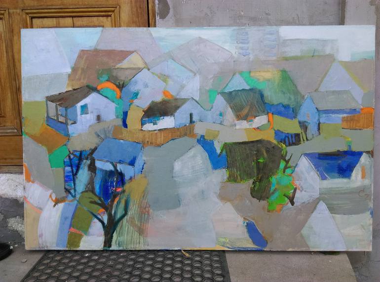 Original Abstract Architecture Painting by Cozmolici Victoria