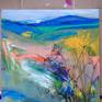 flowers, wildflowers, oil, nature, landscape, blue, yellow, autumn.