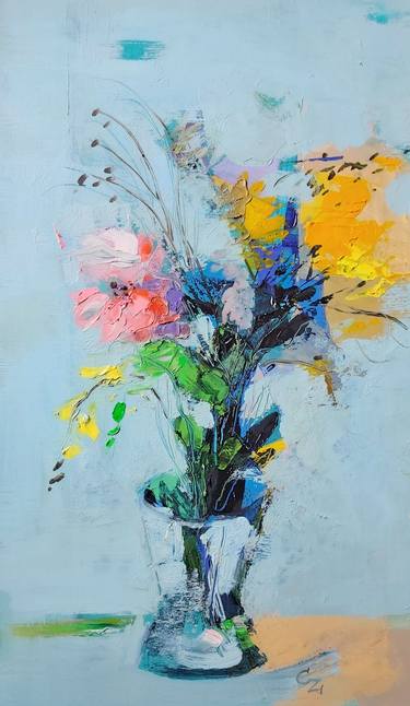 Original Abstract Expressionism Floral Paintings by Cozmolici Victoria
