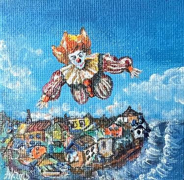 Mini acrylic painting from the series “Traveling Clown” thumb