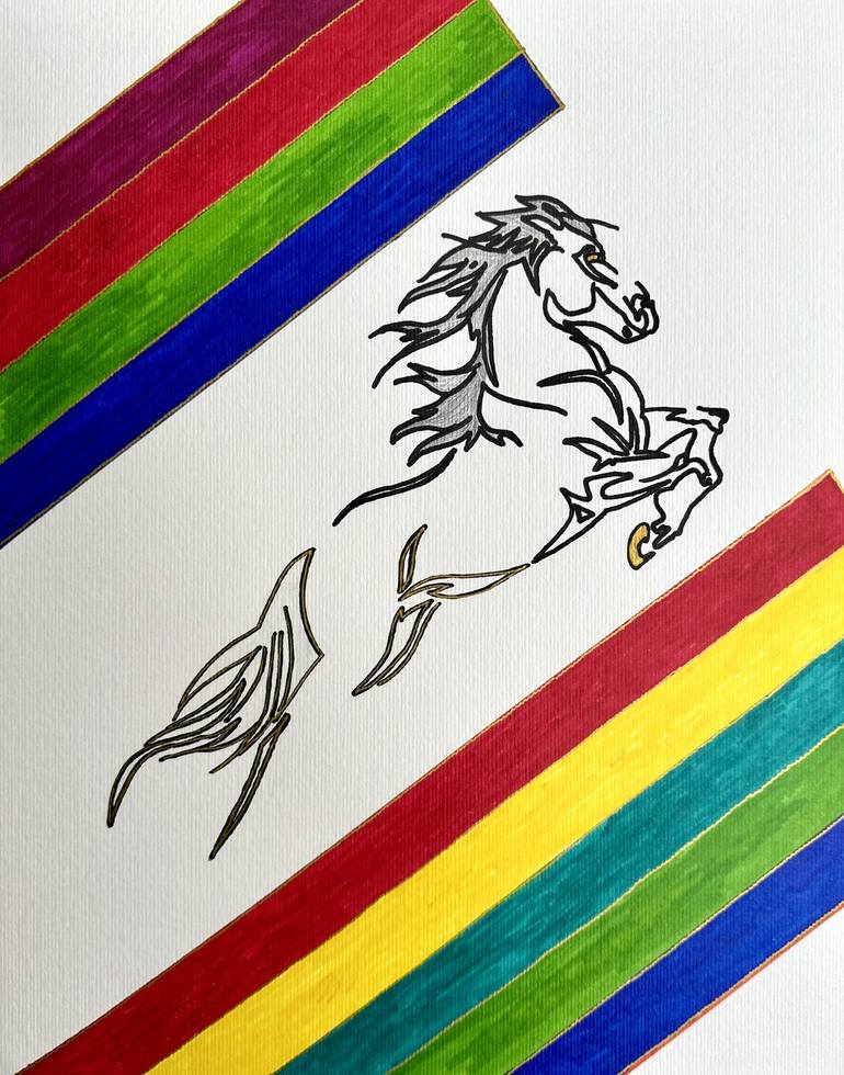 Original Abstract Horse Drawing by Rey A