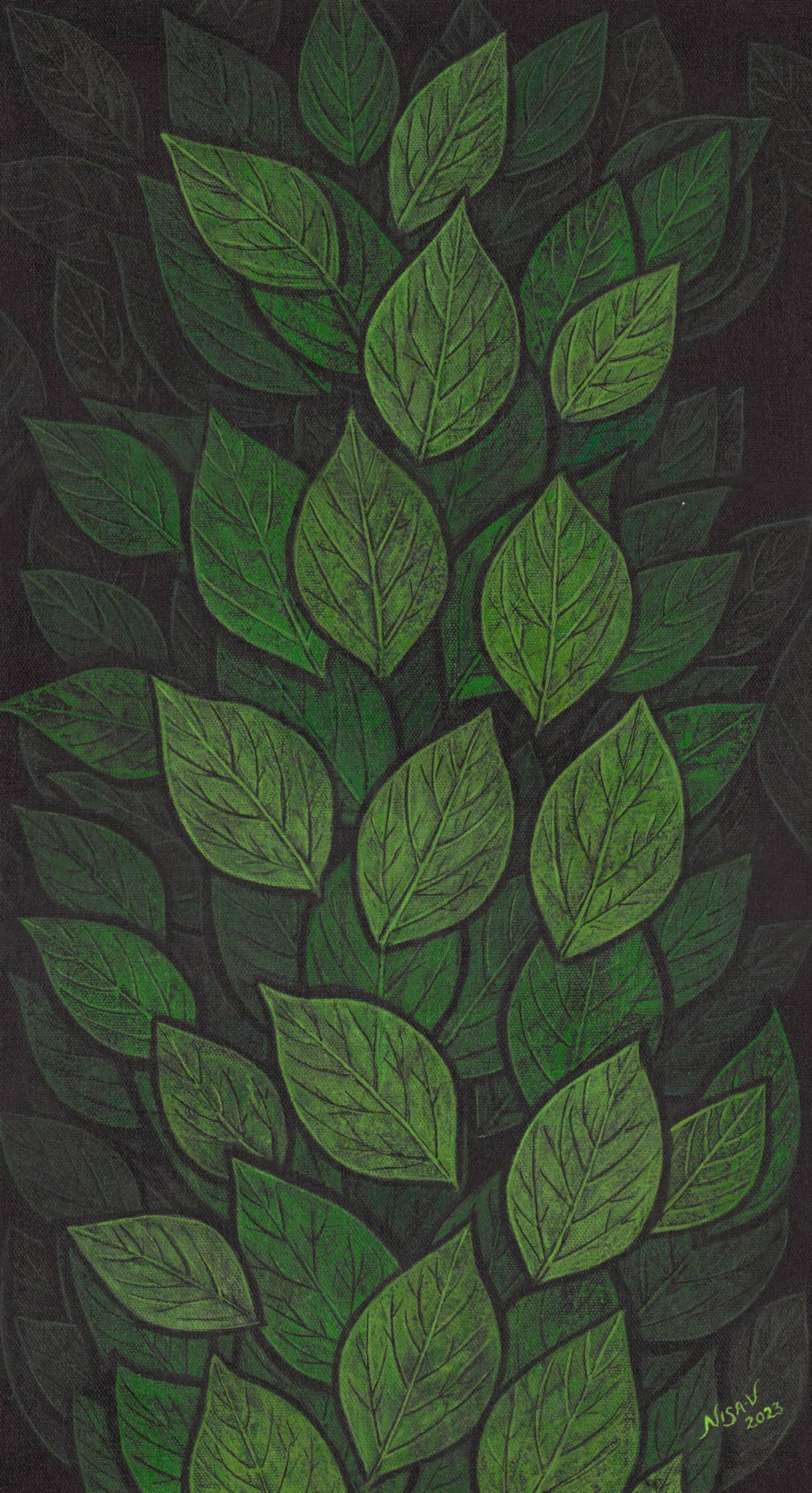 Leafy hues Painting by Nisa V | Saatchi Art India