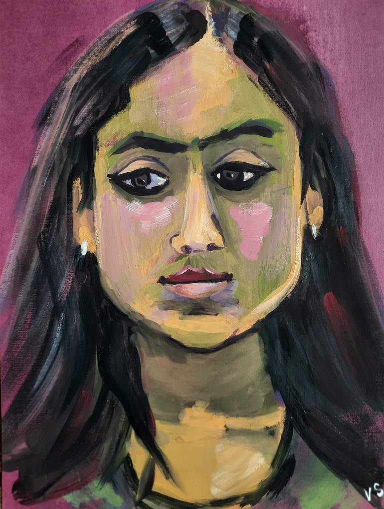 Original People Painting by Vera Stein | Expressionism Art on Paper | Portrait of a young woman