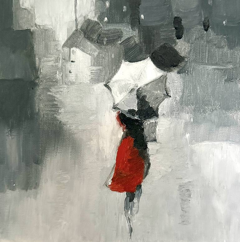 Girl in the rain Painting by Iris Li | Saatchi Art