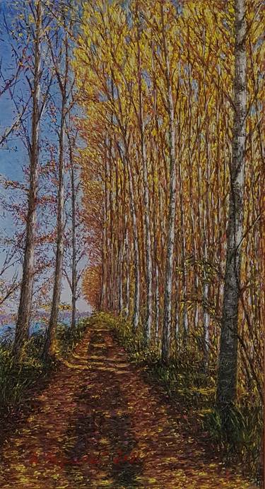 Autumn on the banks of the Danube. Cardboard. Pastel. thumb