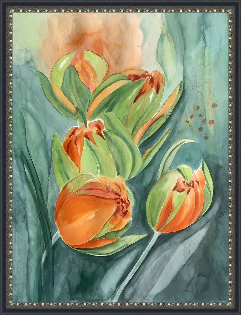 Original Classicism Botanic Painting by Olga Poruchikova