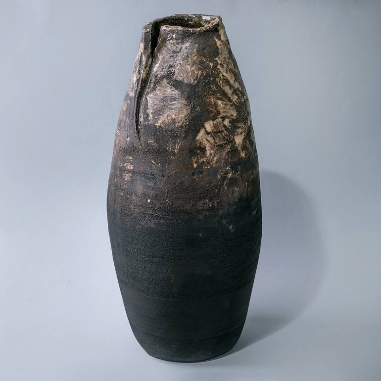 Original Home Sculpture by Natasha Breen | Black & White Art on Ceramic | Handmade vintage style ceramic floor vase