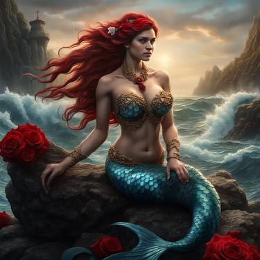 A Mermaid of Beautiful Red Roses thumb