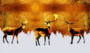 Enchanting Forest Trio: Oriental Deer Art thumb