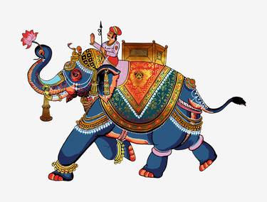 Royal Elephant's Journey: Indian Folkloric Design thumb