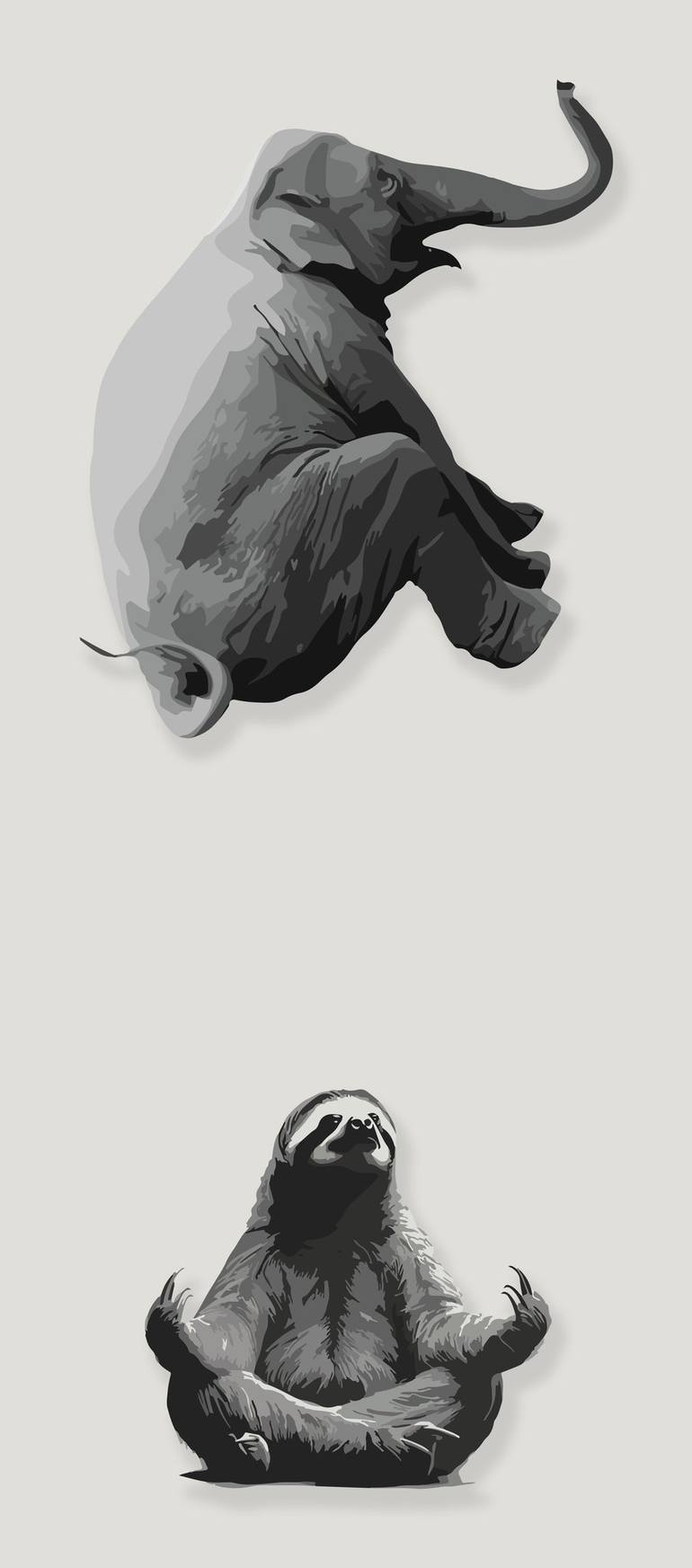 Elephant and Meditating Sloth Harmony Mixed Media by Ramy Salah