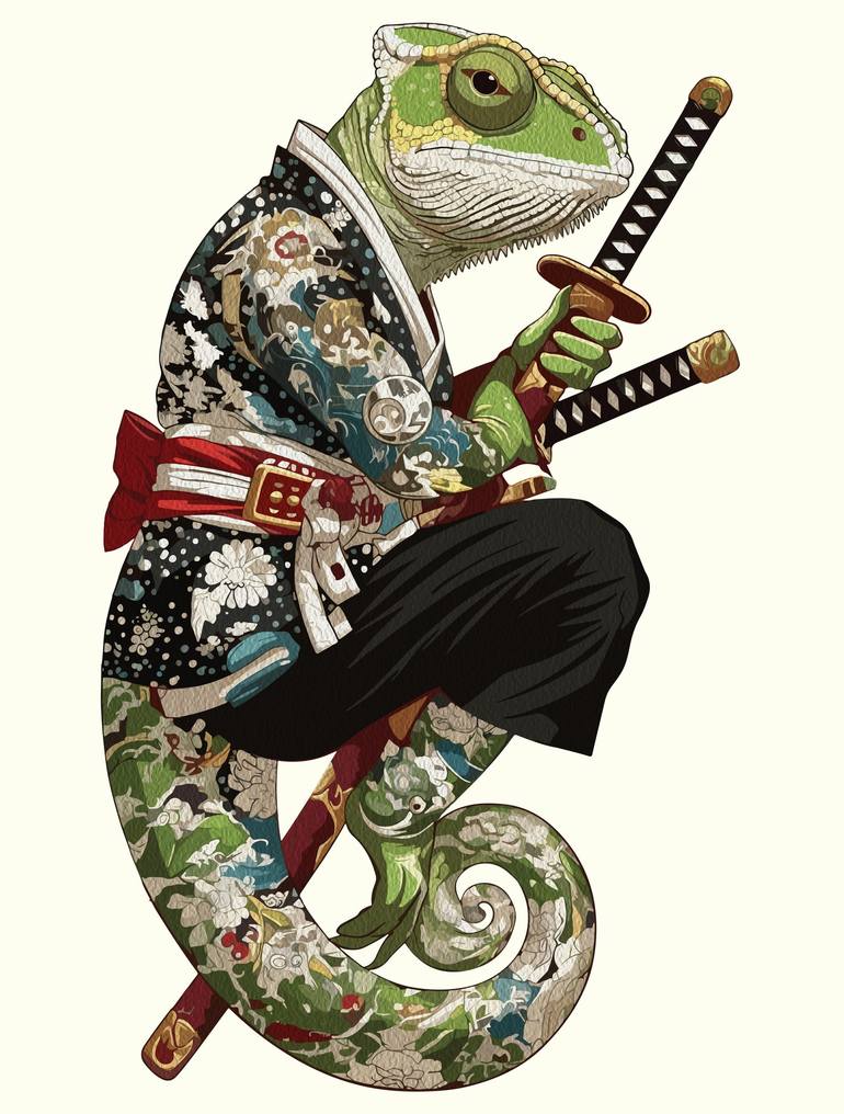 Chameleon Samurai – Tattooed Warrior with Katana Blades Mixed