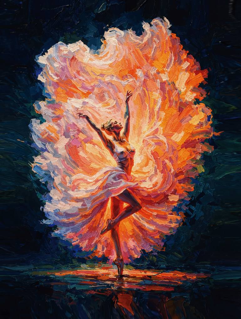Phoenix Dancer – Ballerina Rebirth Impasto Vibrant Oil Painting