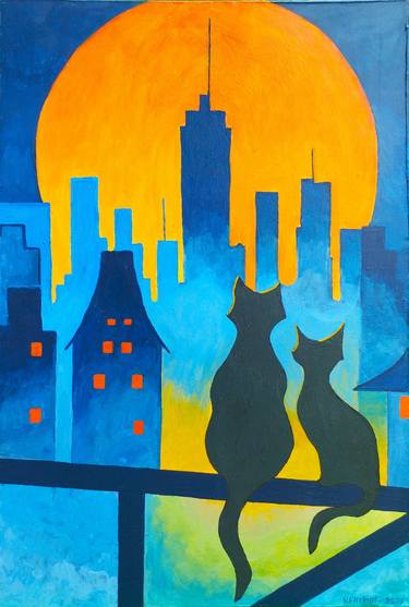 Cats in the night city thumb