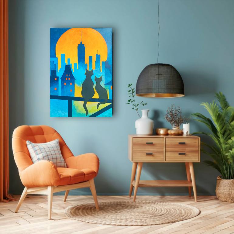 Original Expressionism Cats Painting by Vladimir Chelnokov